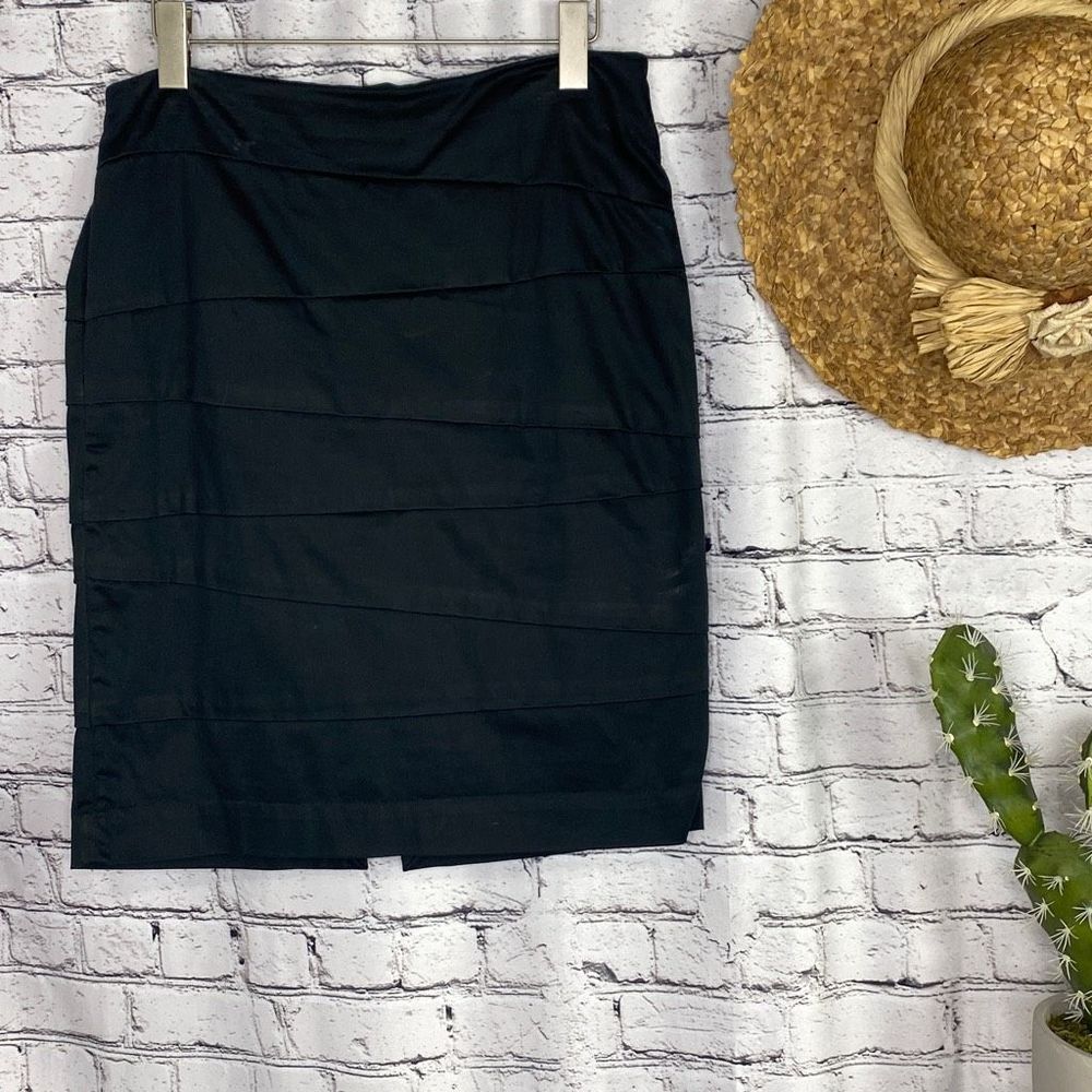 White House Black Market Cotton Blend Lined Black MIDI Skirt 10